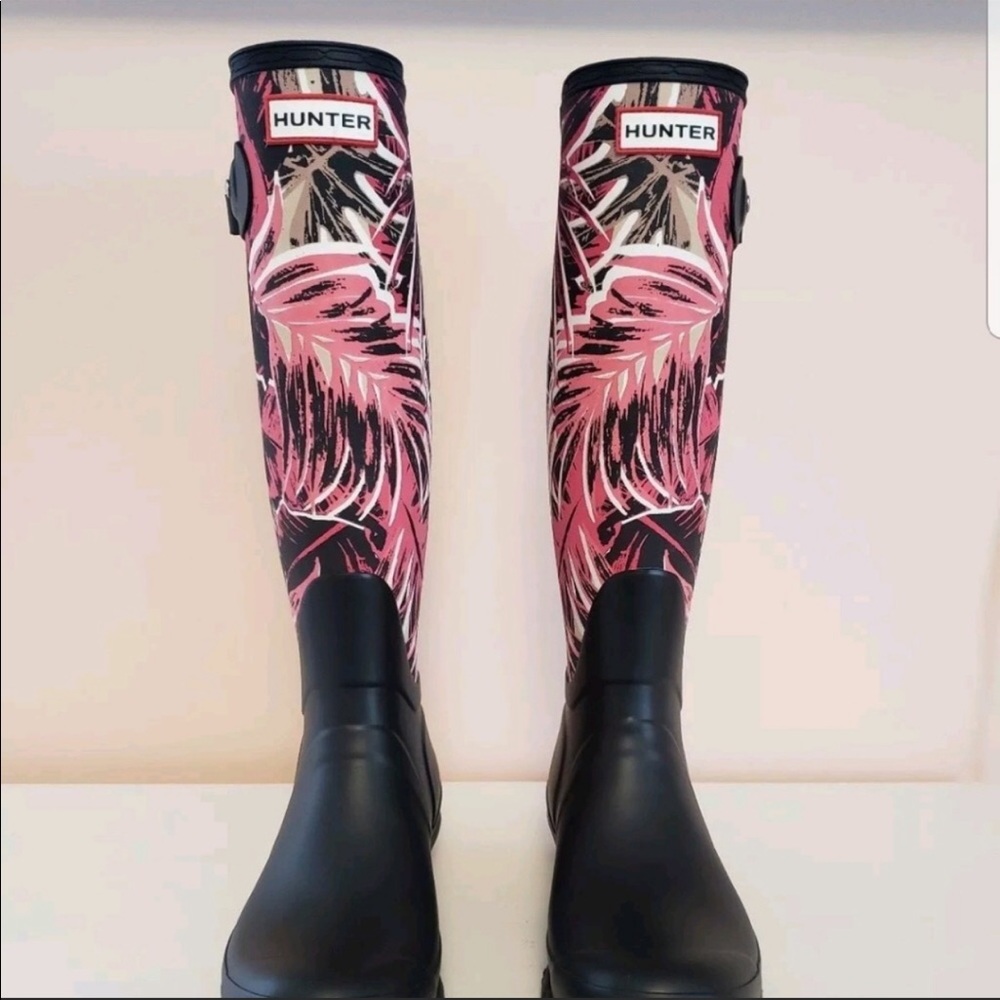 Hunter rain boots.